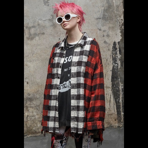 R13 WHITE & RED DROP NECK COMBO WORK SHIRT. Size Large - Picture 1 of 13